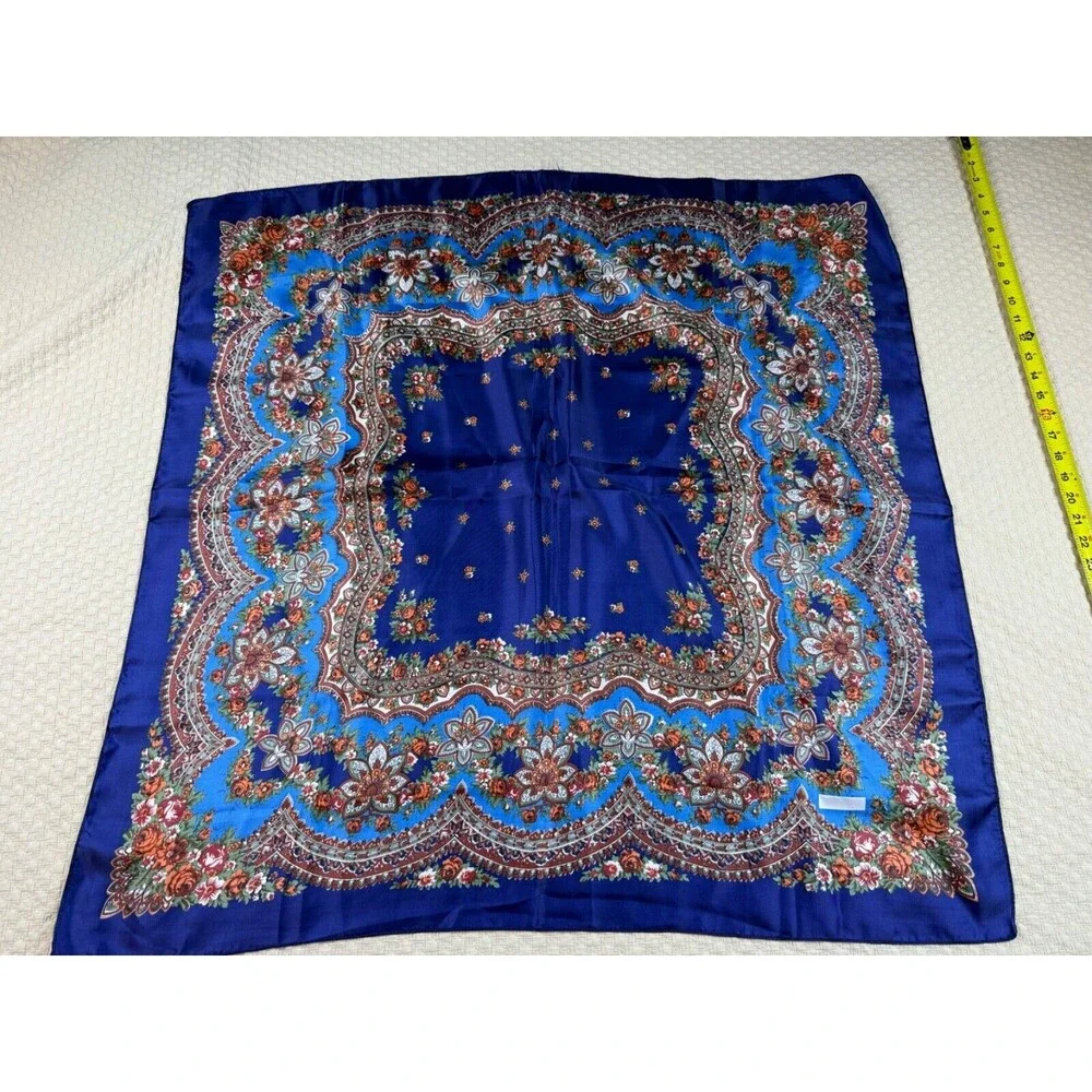 Vintage Square Scarf Paisley Satin‎ Large Mandala 35.5